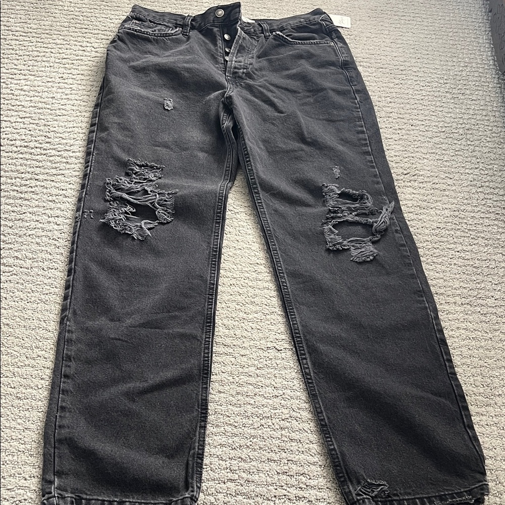 We The Free Black Distressed Button-Fly Jeans